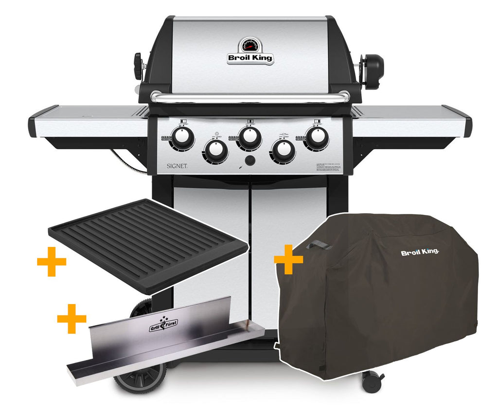 Gassgrill Signet 390 med dreiespidd og grilltrekk 3 brennere forfra