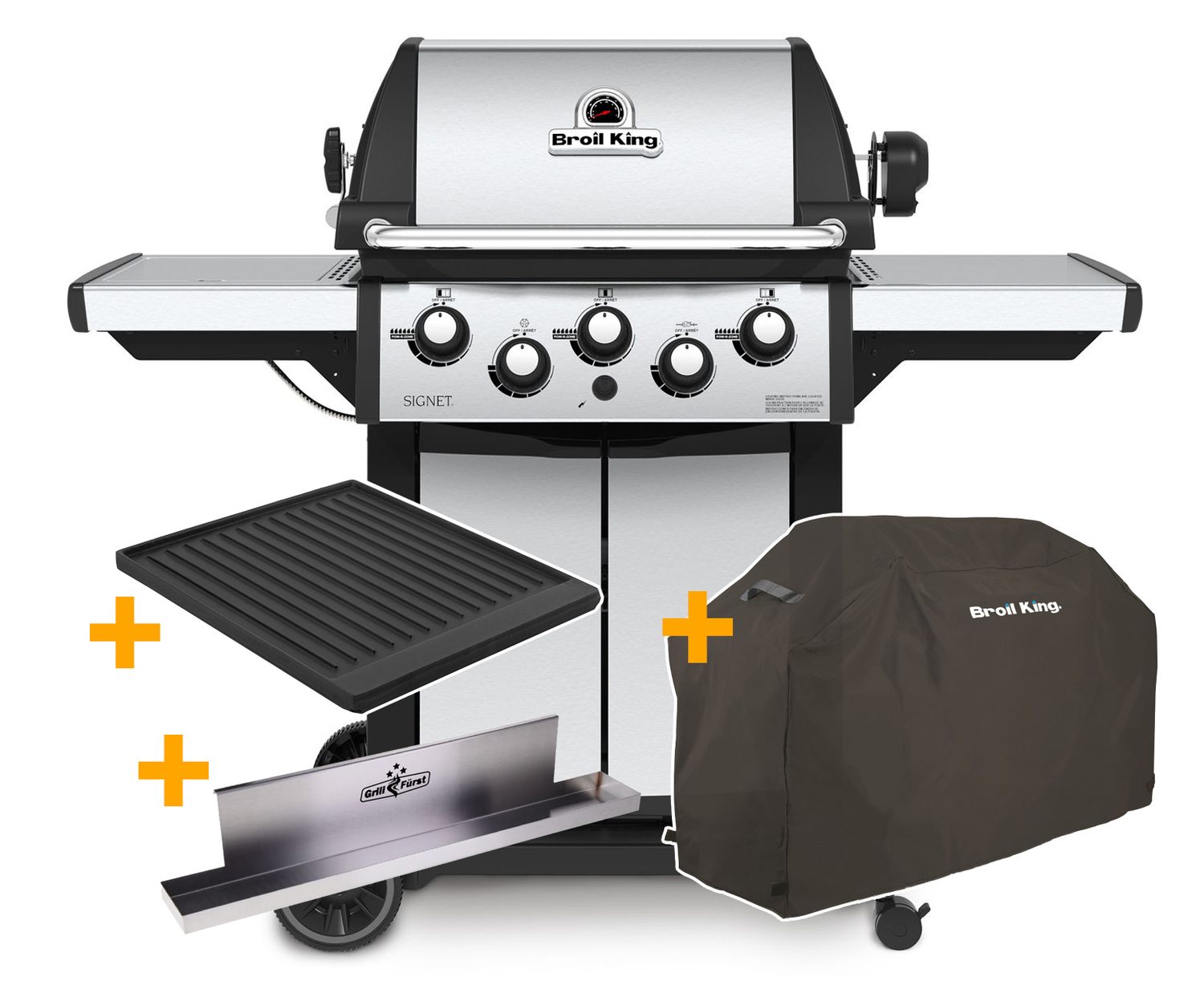 Gassgrill Signet 390 med dreiespidd og grilltrekk 3 brennere forfra