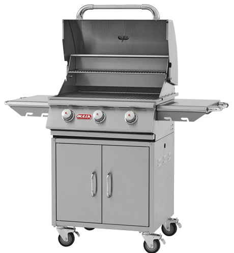 Bakside av Gassgrill Steer Premium 3 brennere rustfritt stål BULL