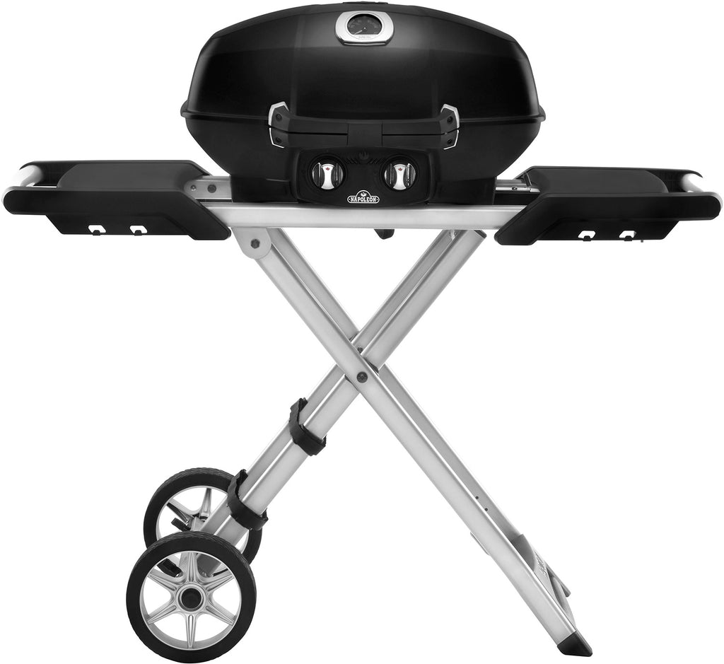 Gassgrill TravelQ PRO285 svart med klappbar vogn forfra