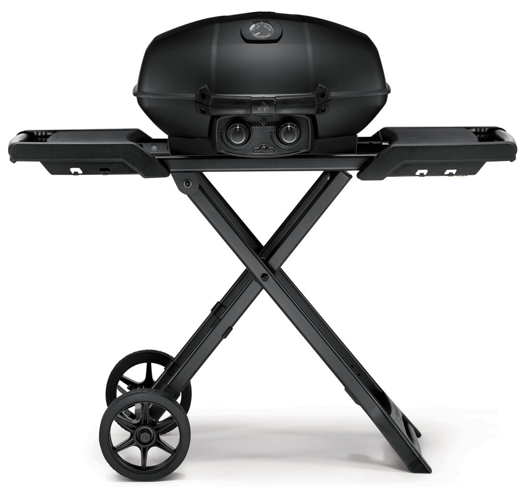 Gassgrill TravelQ PRO285X Phantom matt svart med vogn forfra