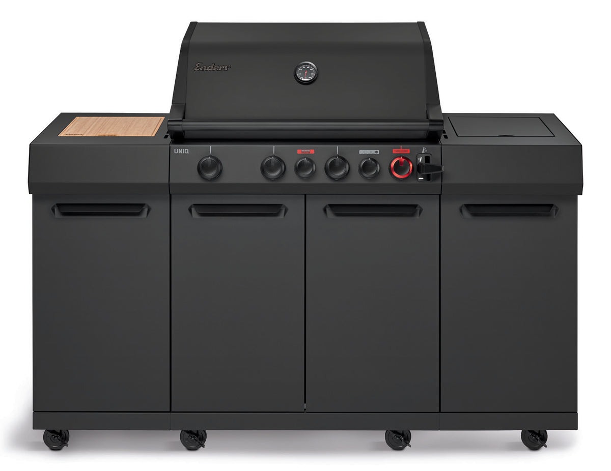 Gassgrill UNIQ 4 IK Kitchen Shadow med CRUSTER bakbrenner forfra