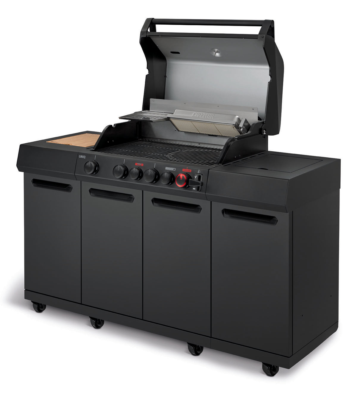 Mattschwarz finish på Gassgrill UNIQ 4 IK Kitchen Shadow med CRUSTER bakbrenner