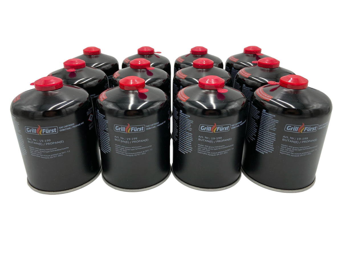 Gasspatron 450 g skrukartusje 12-pakning - Grillfürst forfra