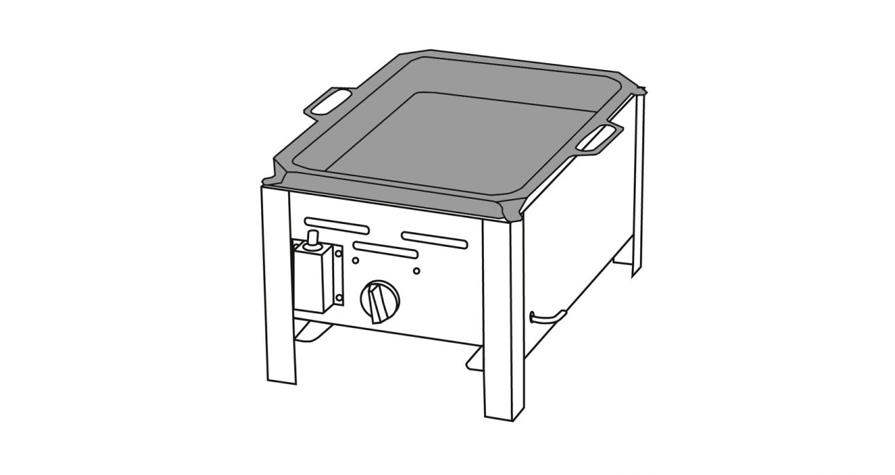 Gastrogrill 1 brenner med stålpanne rustfritt stål 3,7 kW forfra
