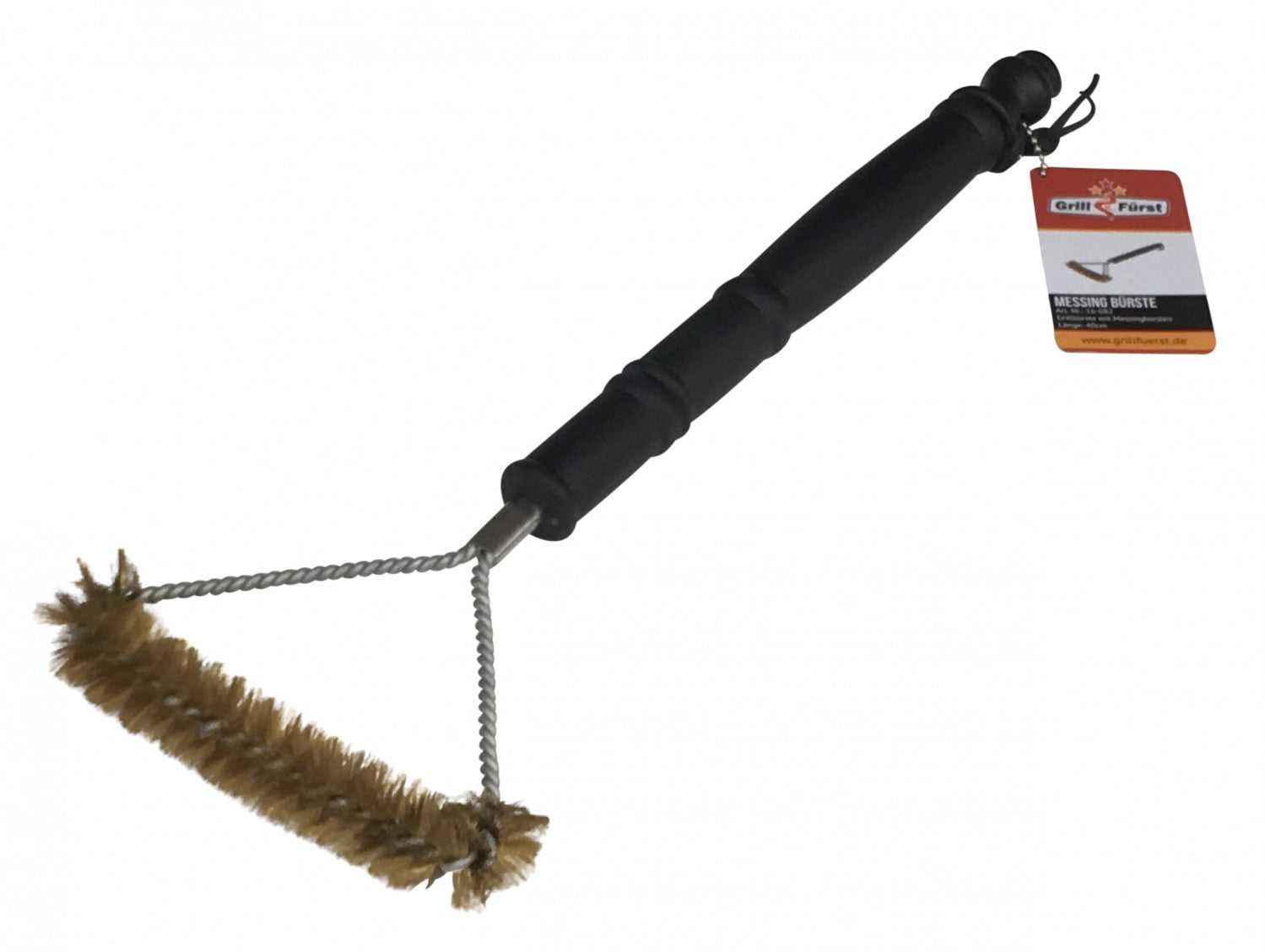 Grillbørste messing 3-sidig 39,5 cm - Grillfürst forfra