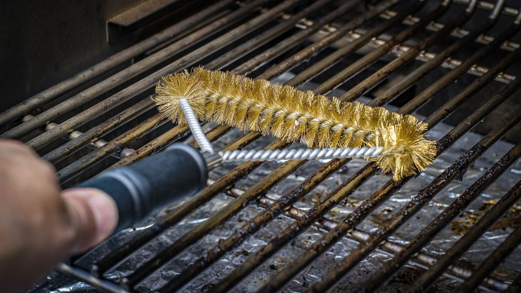 Grillbørste messing 3-sidig 39,5 cm - Grillfürst detalj nærbilde