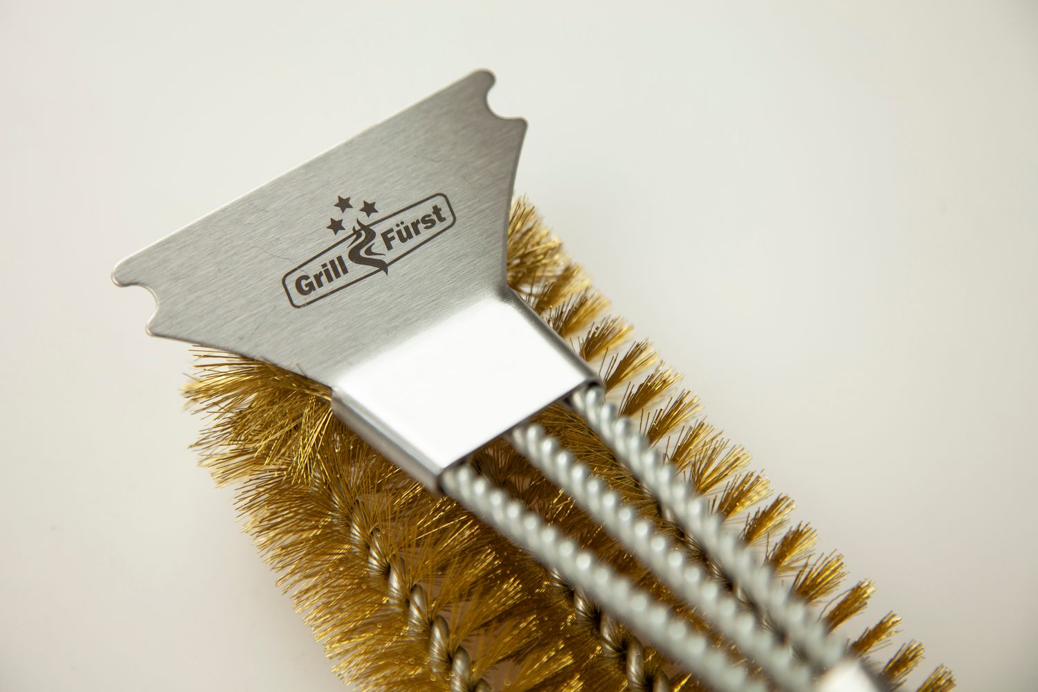 Bakside av Grillbørste messing for støpejernsrist 45 cm med skrape - Grillfürst