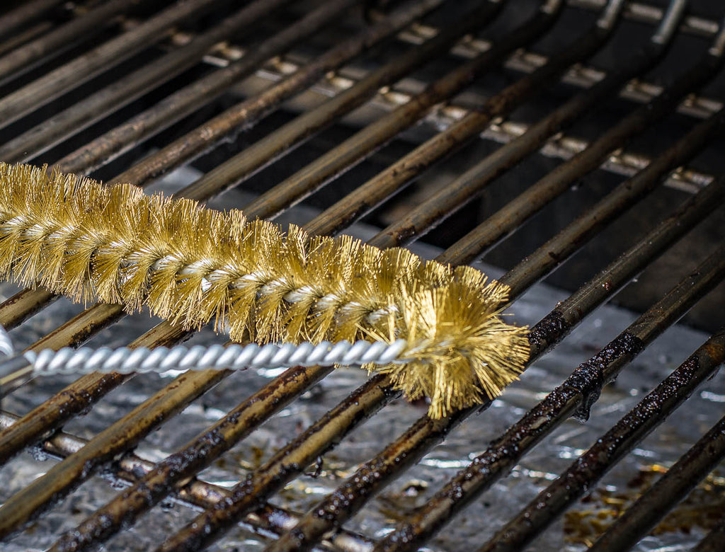 Grillbørste messing trekantet 39 cm Grillfürst bakside