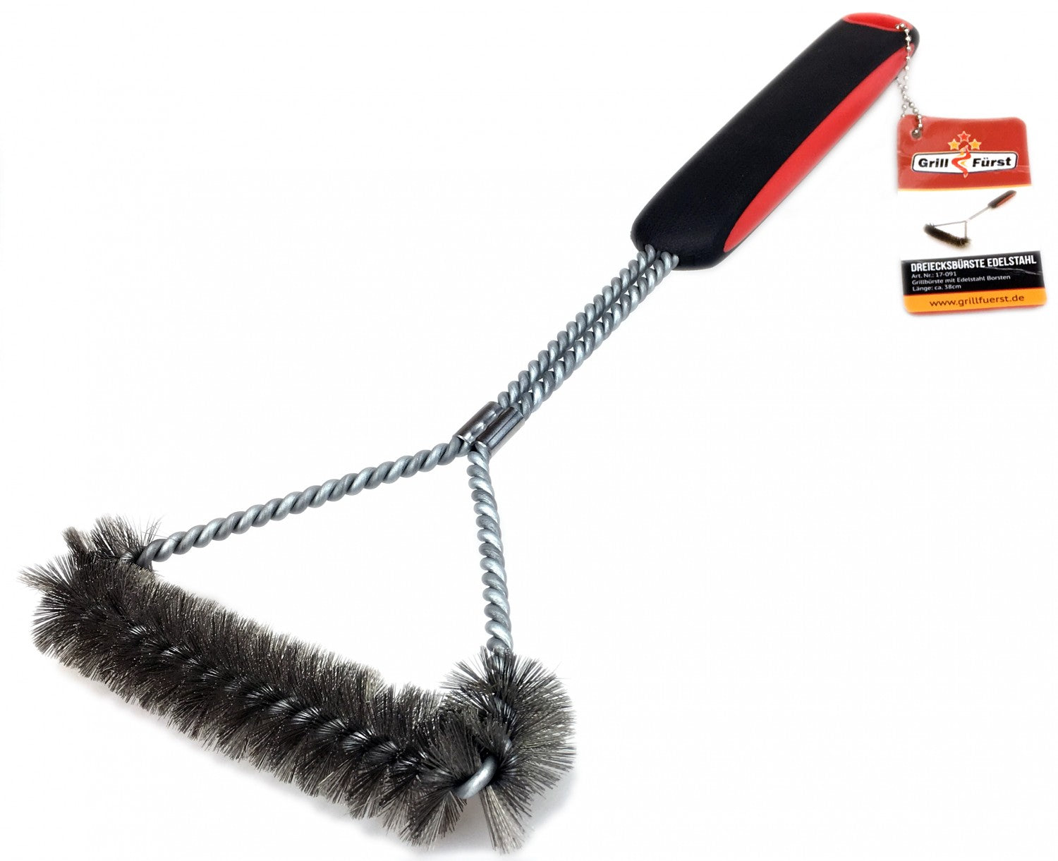 Grillbørste rustfritt stål 39 cm trekantet Grillfürst forfra