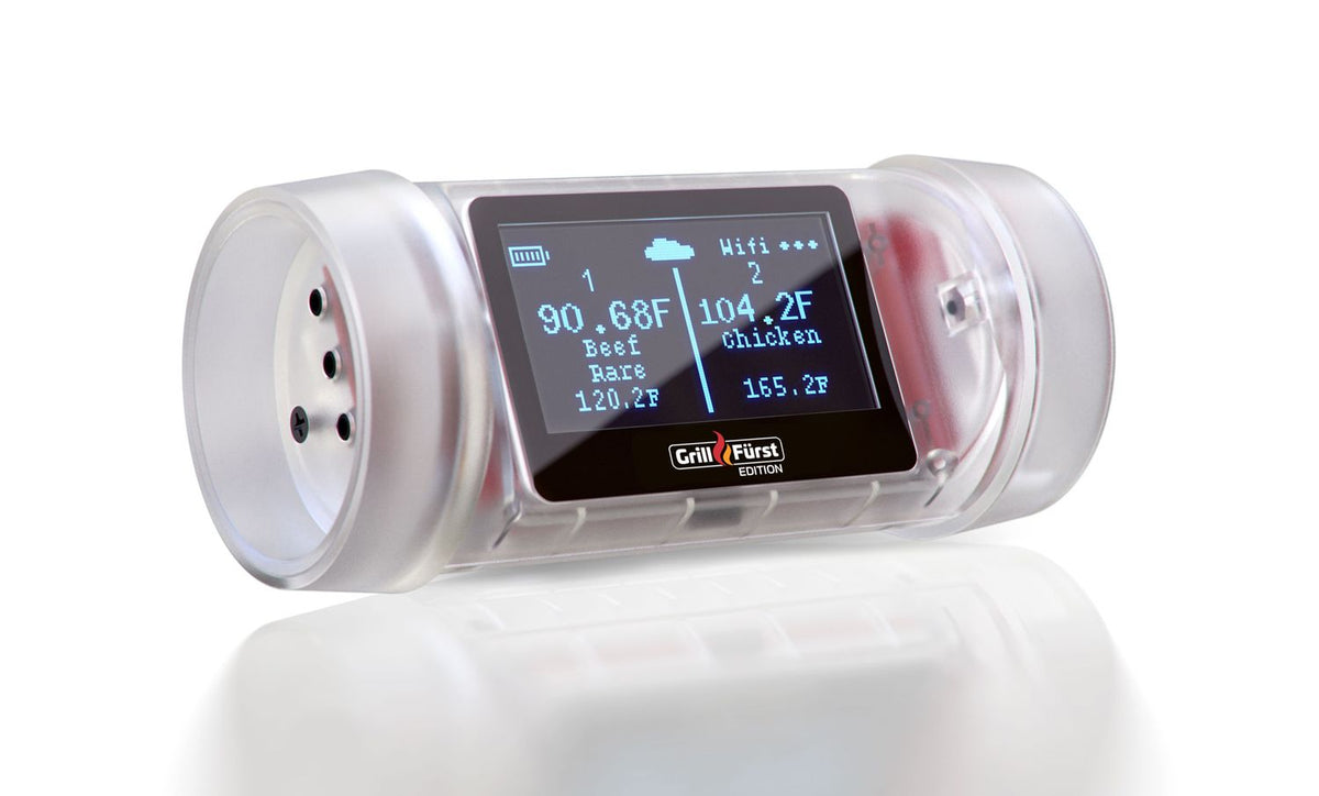 Bakside av GrillEye MAX smart WiFi steketermometer med 4 prober