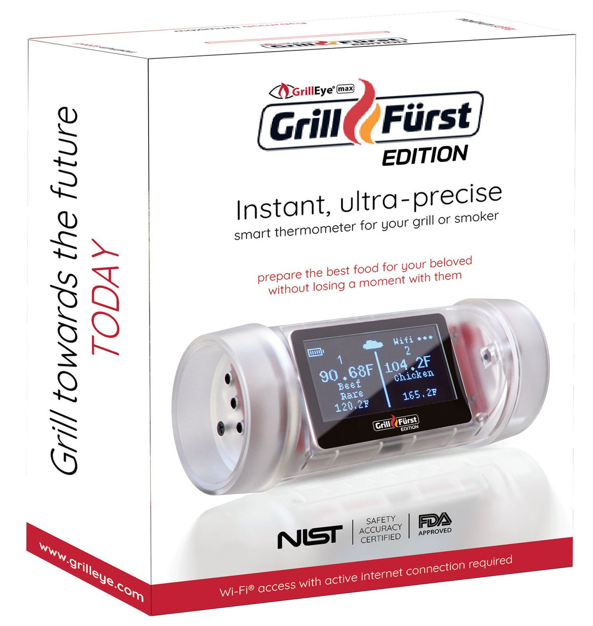 Detaljbilde av GrillEye MAX smart WiFi steketermometer med 4 prober