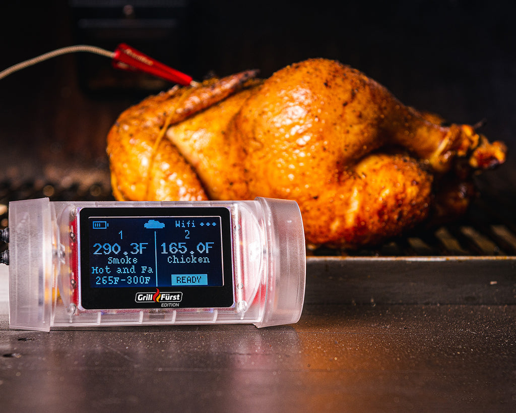 GrillEye MAX smart WiFi steketermometer med 4 prober i bruk
