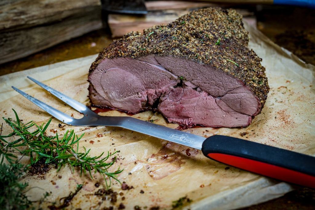 Nærbilde av spissene på Grillgaffel rustfritt stål 45 cm - Grillfürst