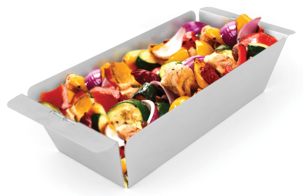 Bakside av Grillkurv Narrow wok rustfritt stål smal 37x17 cm