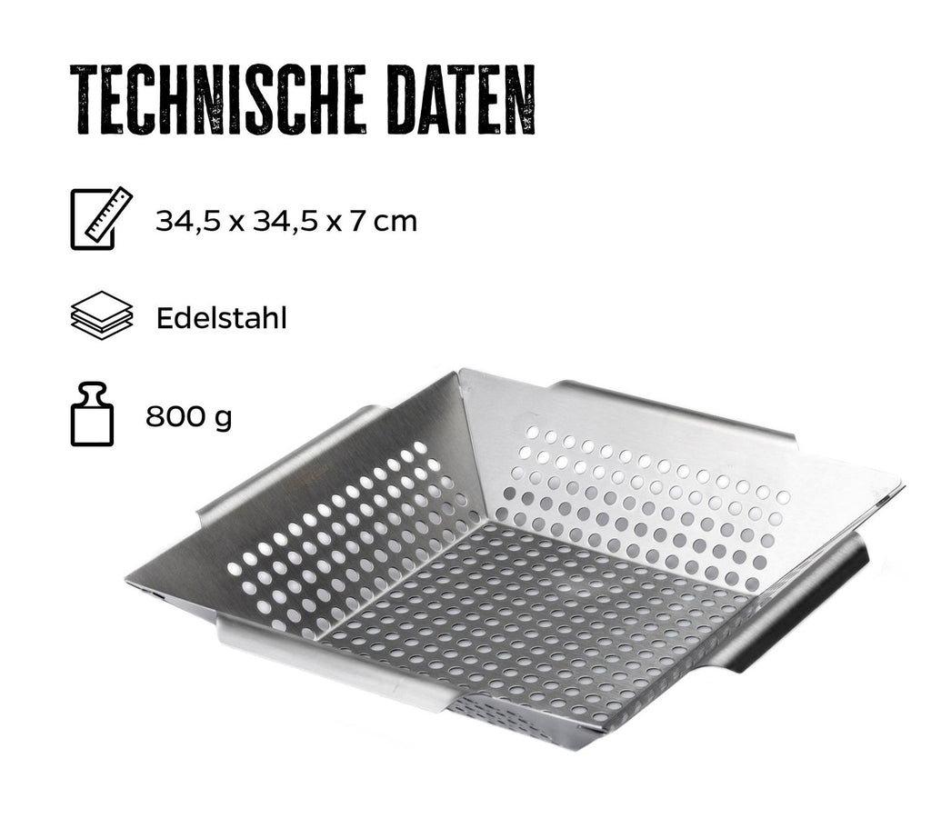 Grillkurv rustfritt stål 34,5 x 34,5 cm - Grillfürst bakside