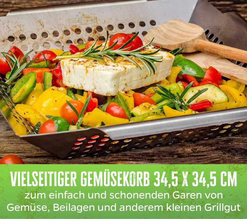 Grillkurv rustfritt stål 34,5 x 34,5 cm - Grillfürst detalj av hull