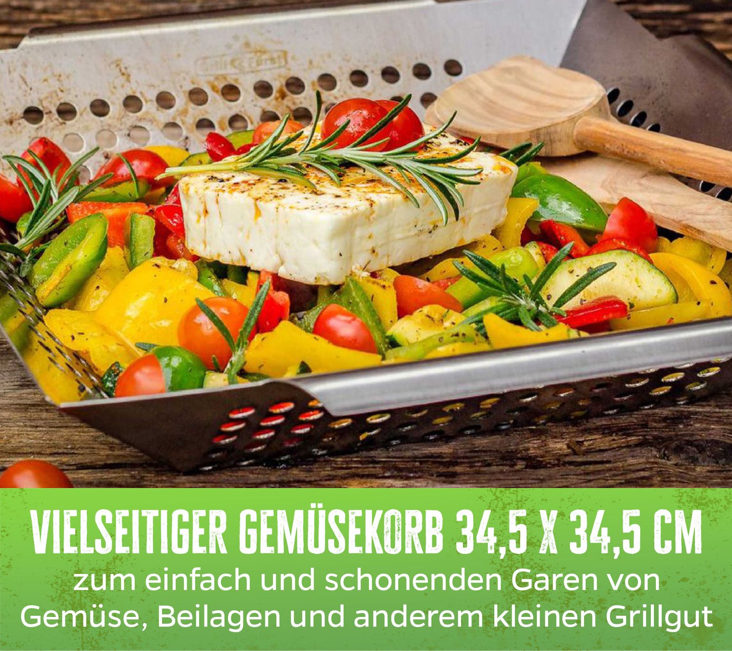Grillkurv rustfritt stål 34,5 x 34,5 cm - Grillfürst detalj av hull