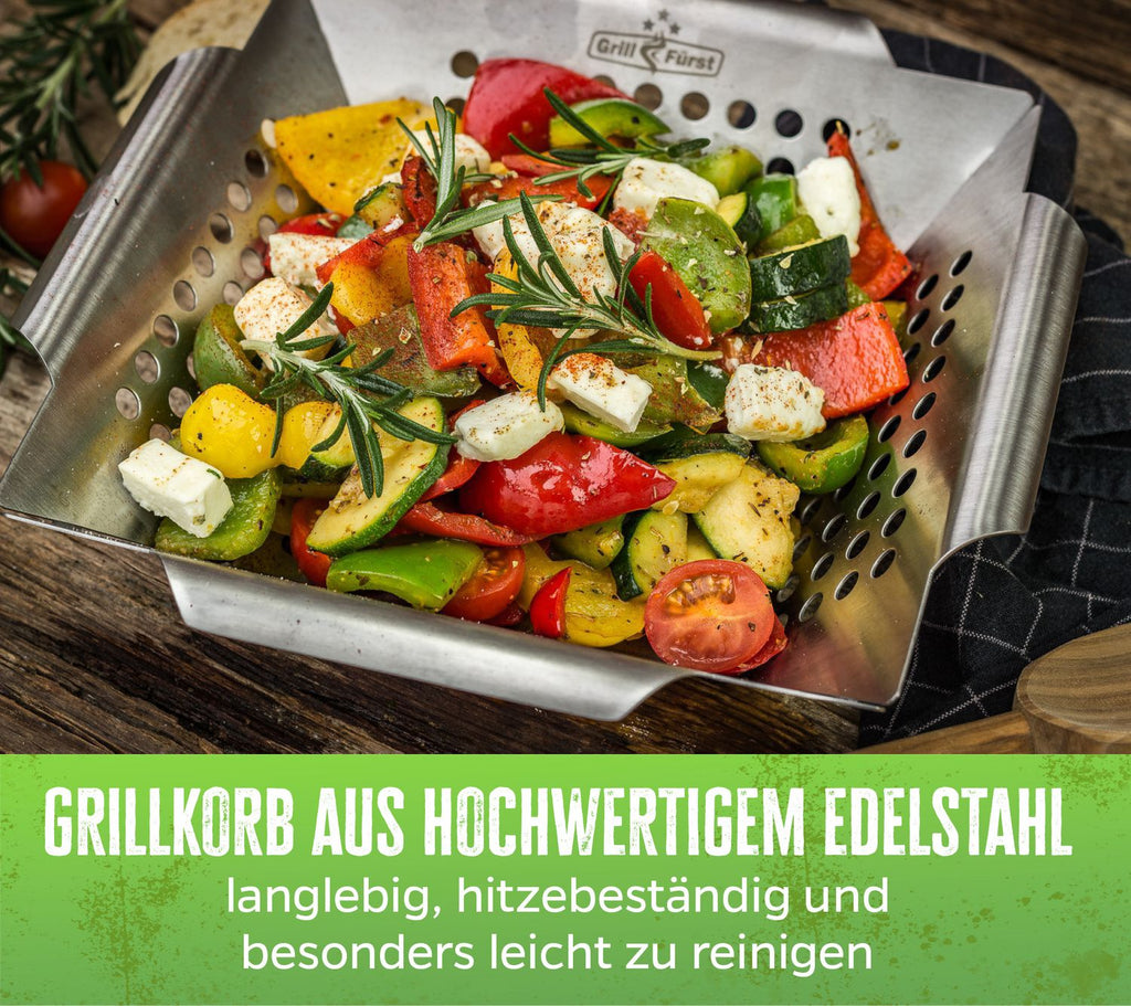 Grillkurv rustfritt stål 34,5 x 34,5 cm - Grillfürst nærbilde av håndtak