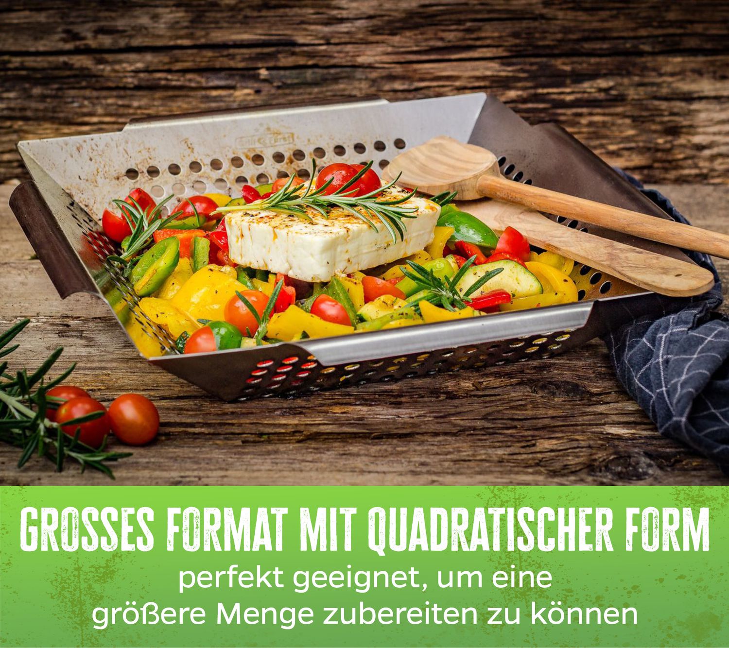Grillkurv rustfritt stål 34,5 x 34,5 cm - Grillfürst helhetlig oversikt