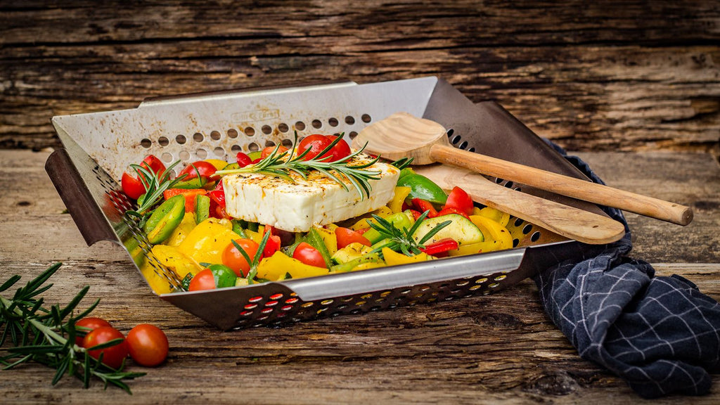 Grillkurv rustfritt stål 34,5 x 34,5 cm - Grillfürst håndtak nærbilde