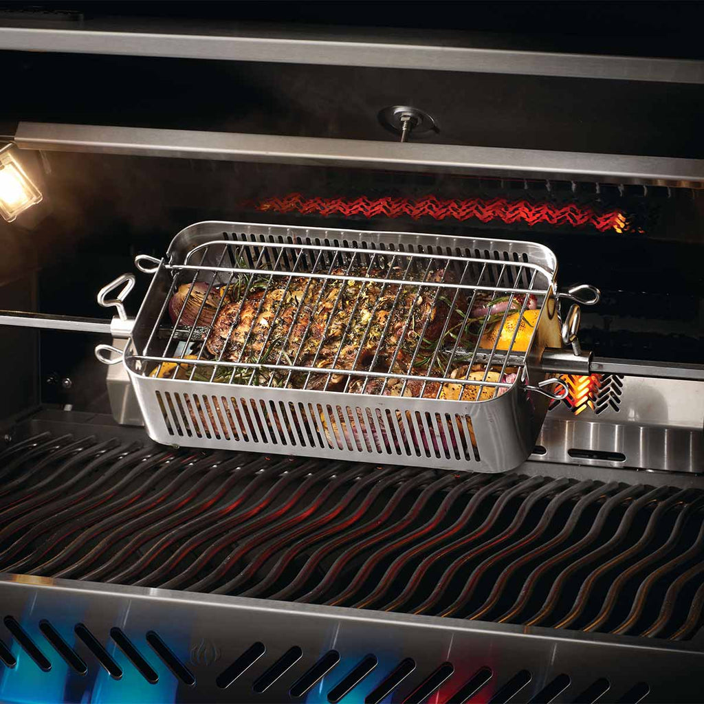 Nærbilde av rustfritt stål grillkurv for dreiespidd justerbar Napoleon