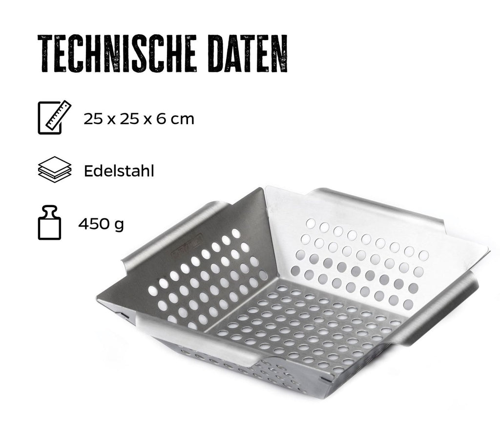 Grillkurv rustfritt stål liten 25 x 25 cm - Grillfürst bakside