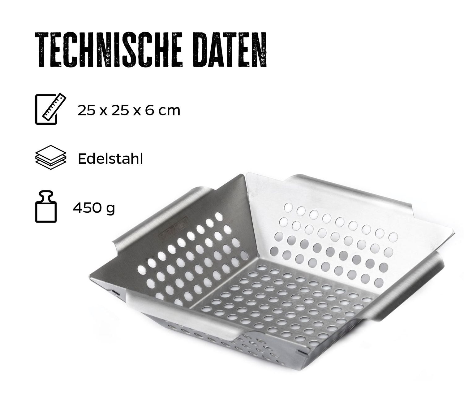 Grillkurv rustfritt stål liten 25 x 25 cm - Grillfürst bakside