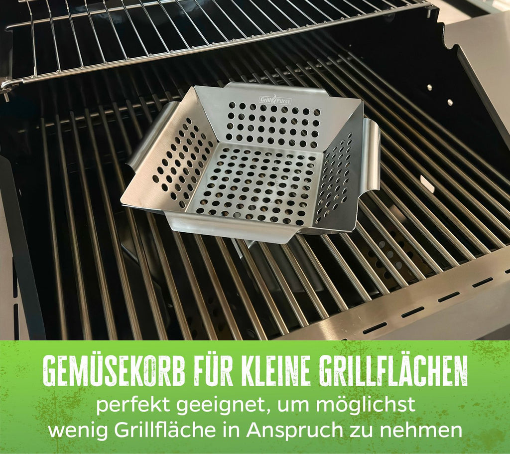 Grillkurv rustfritt stål liten 25 x 25 cm - Grillfürst med håndtak