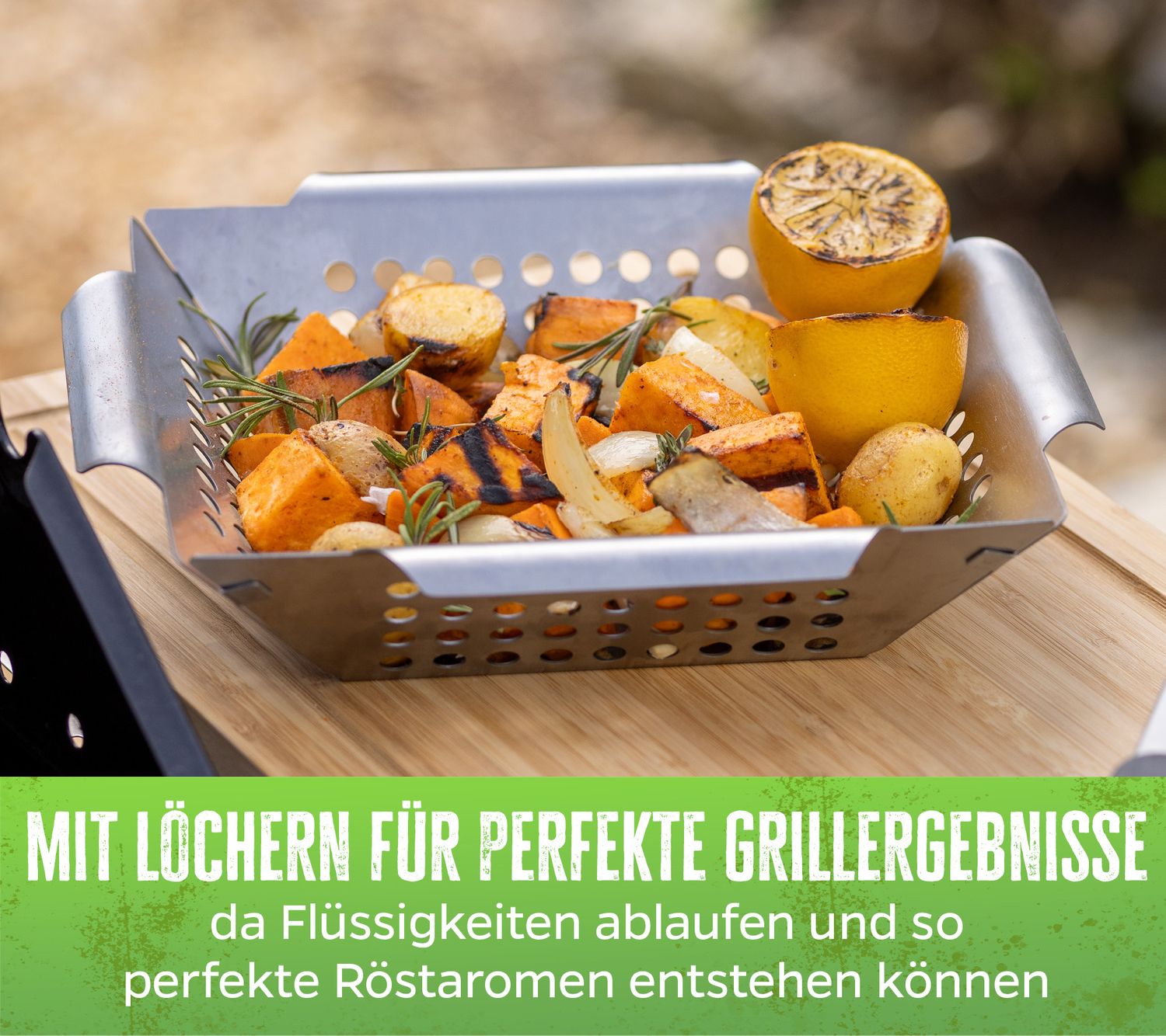 Montert Grillkurv rustfritt stål liten 25 x 25 cm - Grillfürst på grill