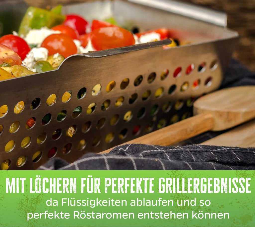 Grillkurv rustfritt stål rektangulær 31 x 16 cm montert på grill