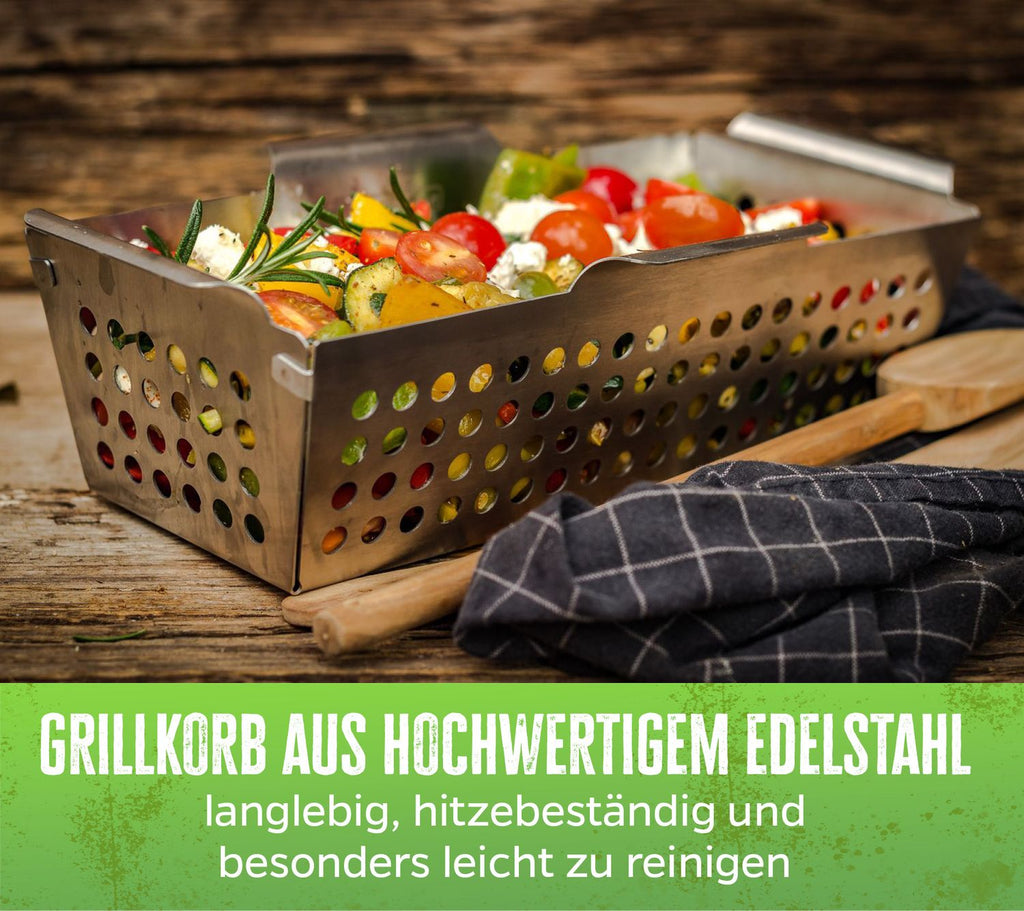 Grillkurv rustfritt stål rektangulær 31 x 16 cm nærbilde av perforering