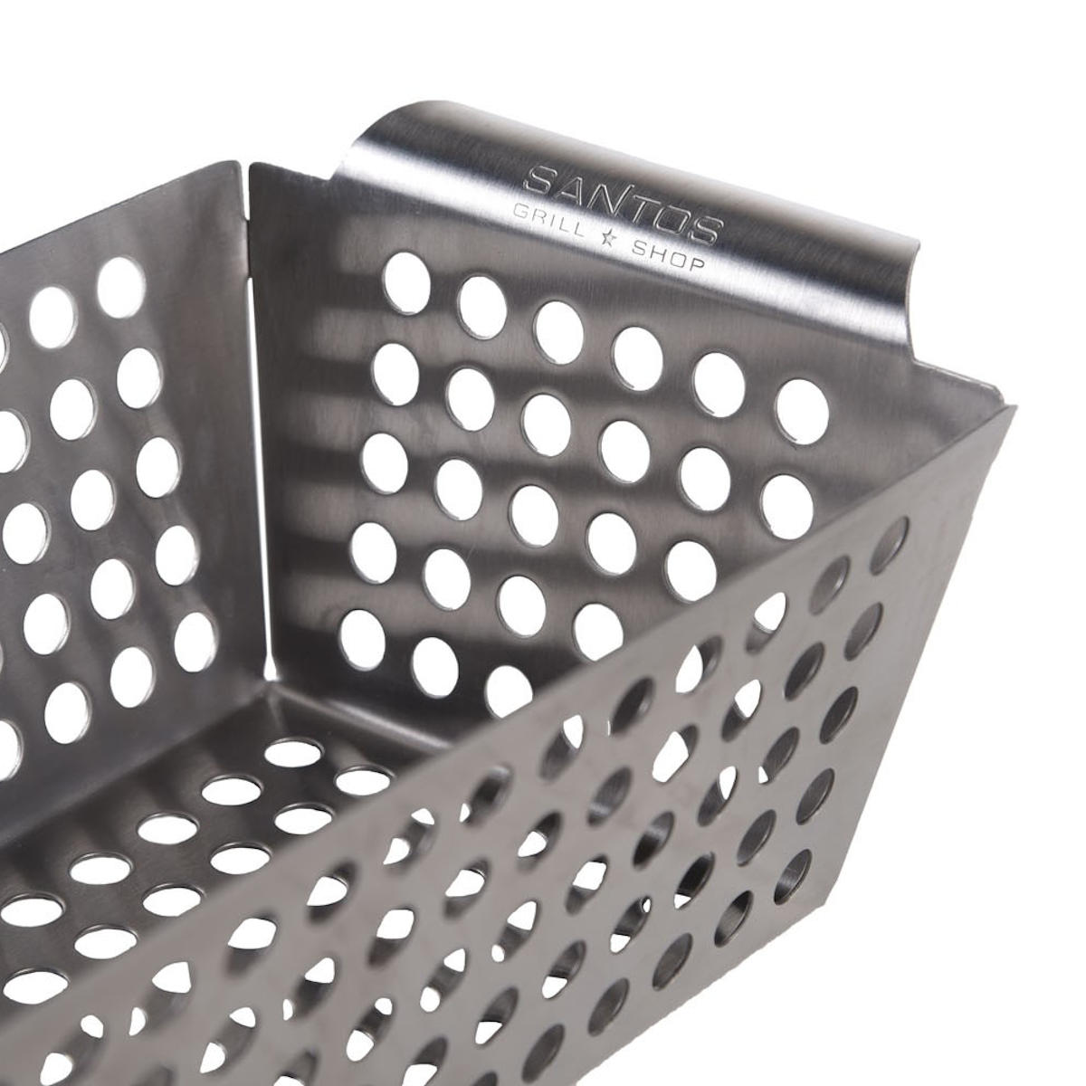 Nærbilde av hull i Grillkurv S / grillwok rustfritt stål 31,5 x 13,5 cm