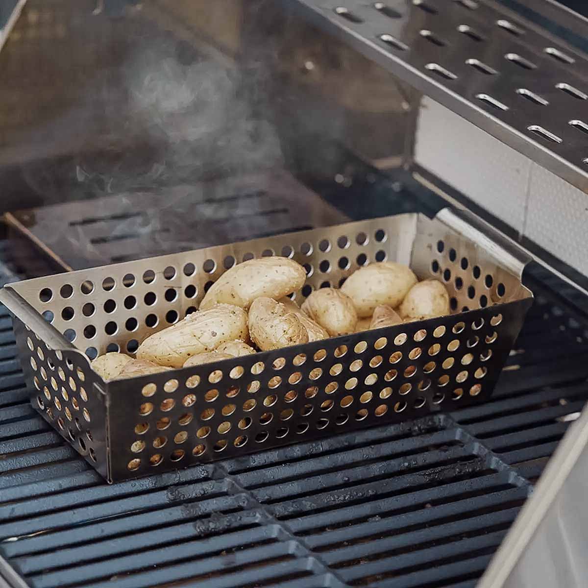 Grillkurv S / grillwok rustfritt stål 31,5 x 13,5 cm - SANTOS bakside