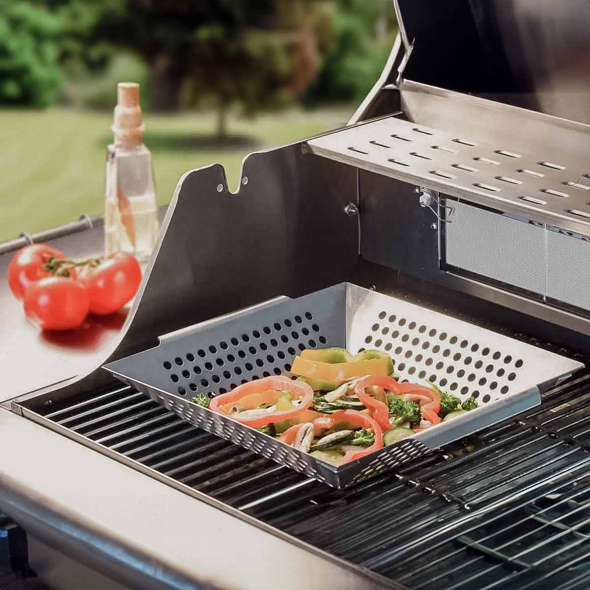 Grillkurv XL grillwok rustfritt stål 30,5 x 30,5 cm - SANTOS bakside