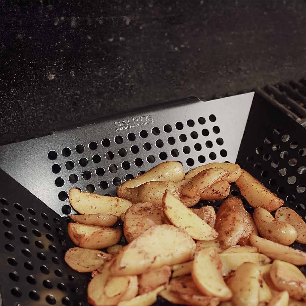 Grillkurv XL grillwok svart 30,5 x 30,5 cm - SANTOS bakside