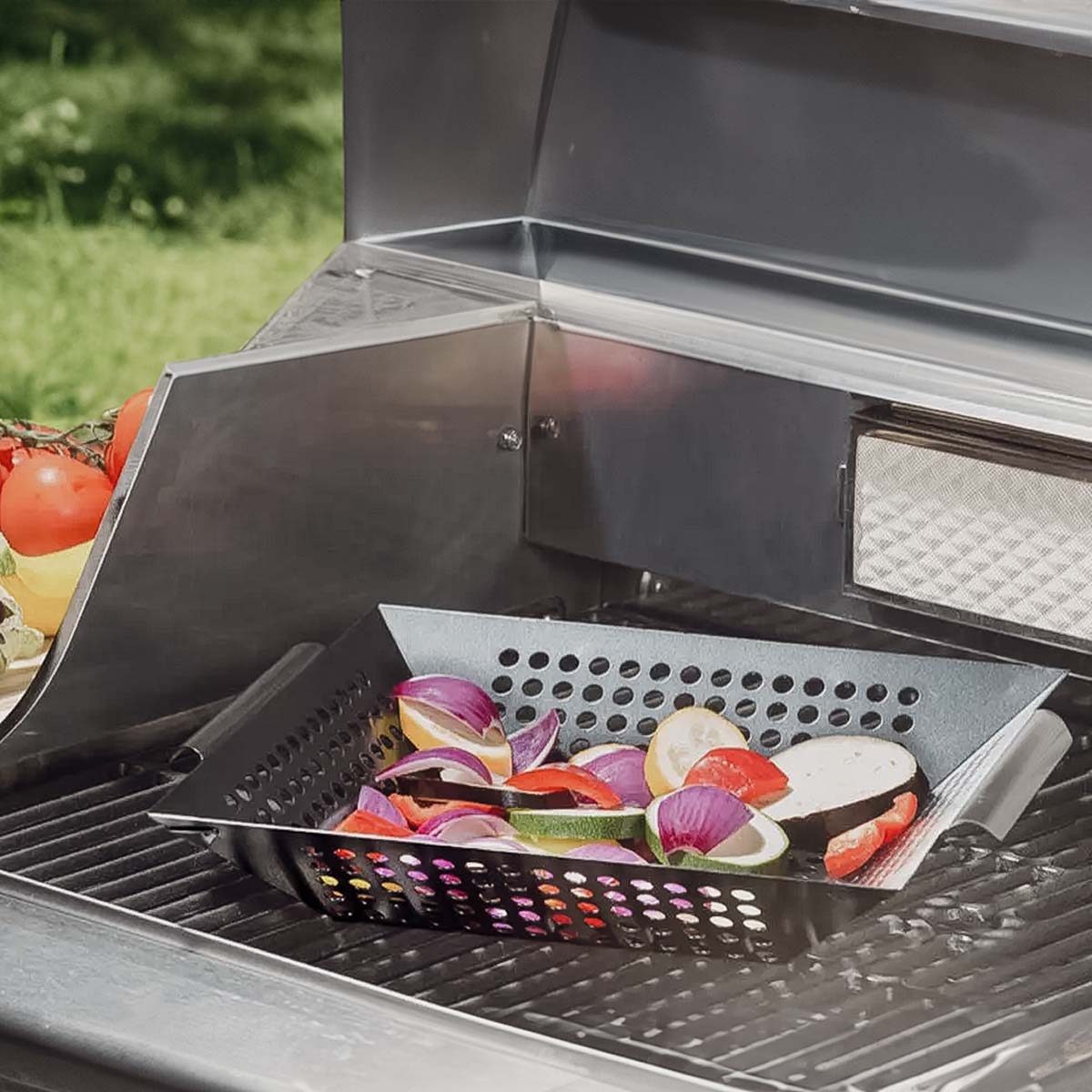 Grillkurv XL grillwok svart 30,5 x 30,5 cm - SANTOS detalj av kant