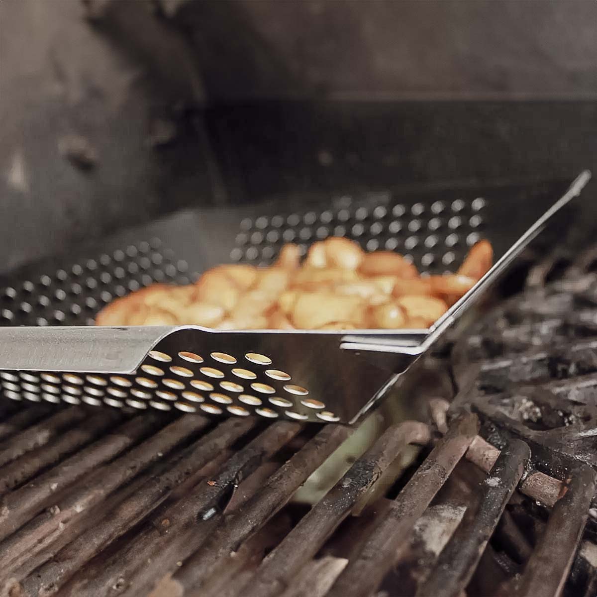 Grillkurv XL rustfritt stål 30,5 x 30,5 cm - SANTOS nærbilde av håndtak