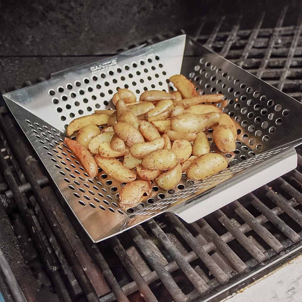 Grillkurv XL rustfritt stål 30,5 x 30,5 cm - SANTOS med grønnsaker