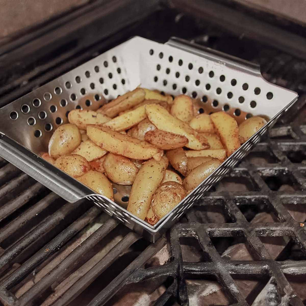 Montert Grillkurv XS rustfritt stål 21,5 x 21,5 cm - SANTOS på grillrist