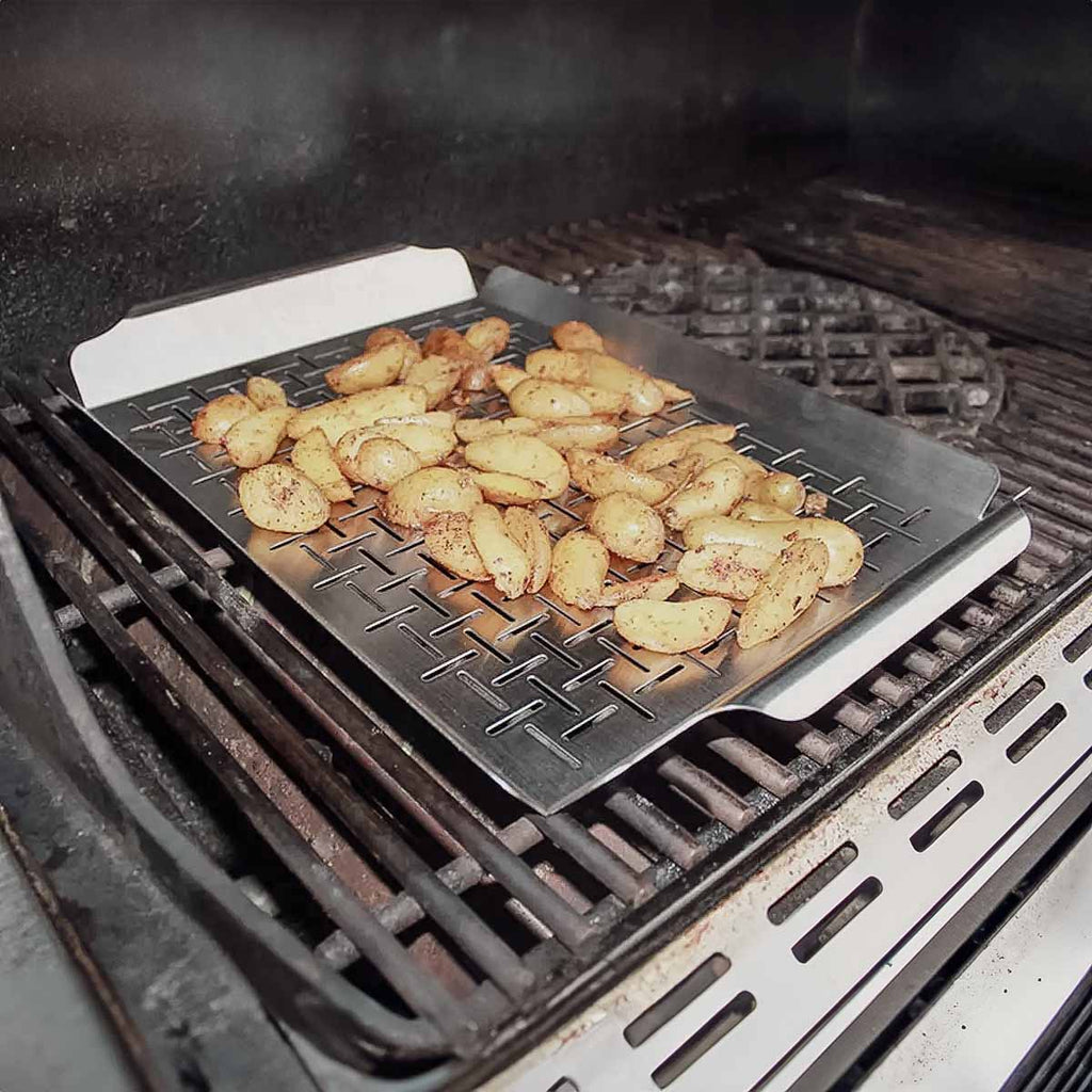 Montert grillkurv XXL rustfritt stål 44,5 x 30 cm - SANTOS på grill