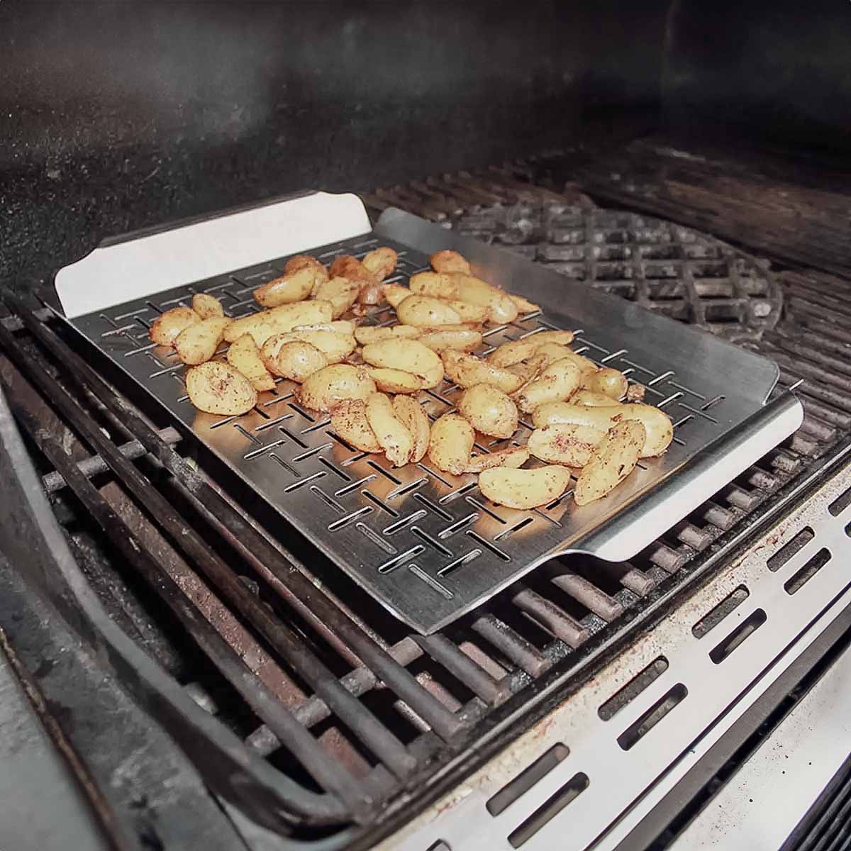 Montert grillkurv XXL rustfritt stål 44,5 x 30 cm - SANTOS på grill