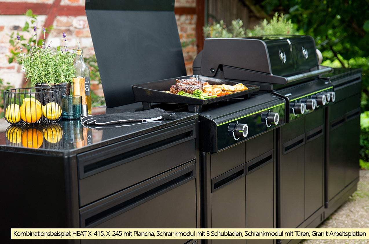 Montert Grillmodul HEAT X-245 K plancha med XL plancha i bruk
