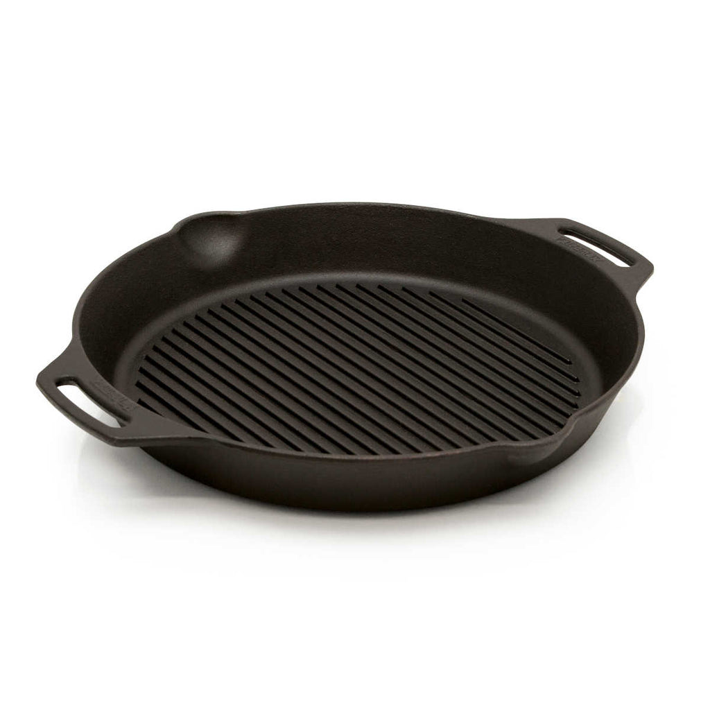 Grillpanne støpejern gp35h-t med to håndtak 35 cm forfra