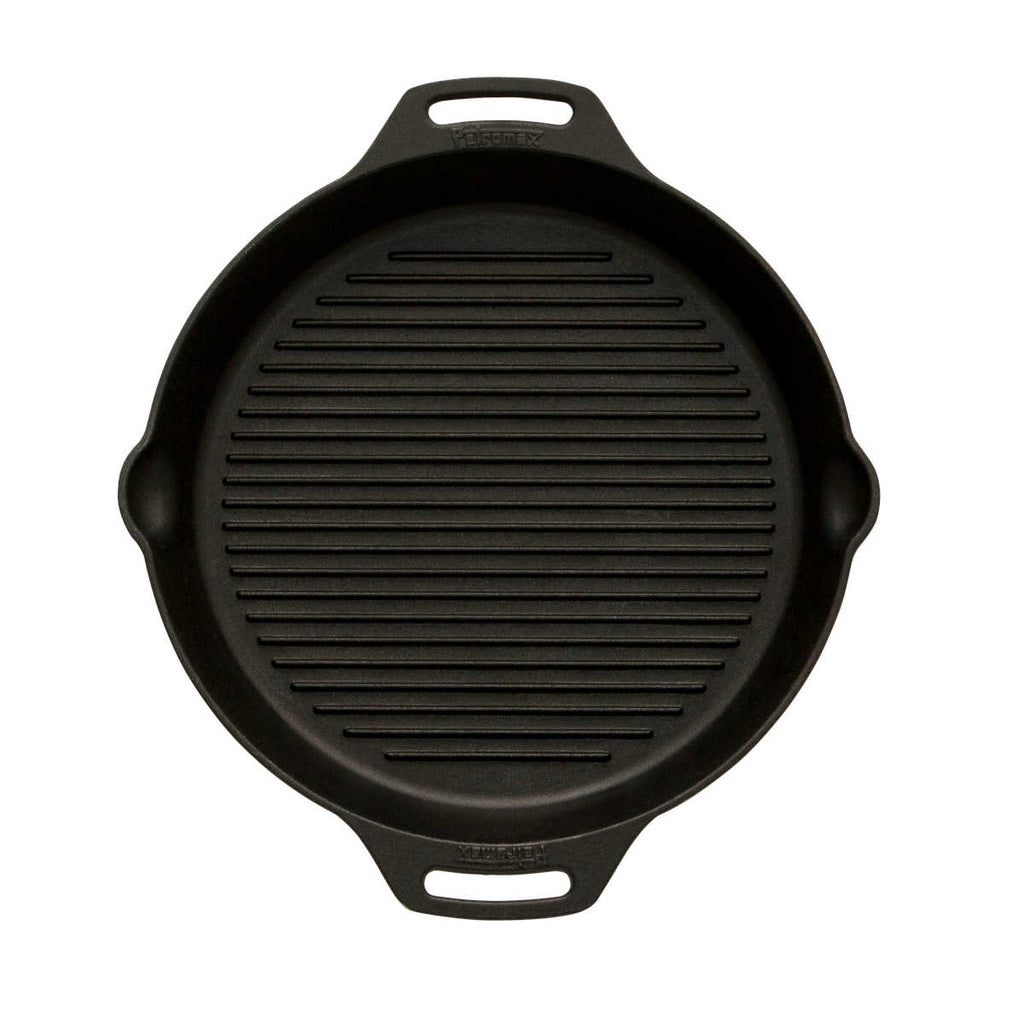 Grillpanne støpejern gp35h-t med to håndtak 35 cm bakside