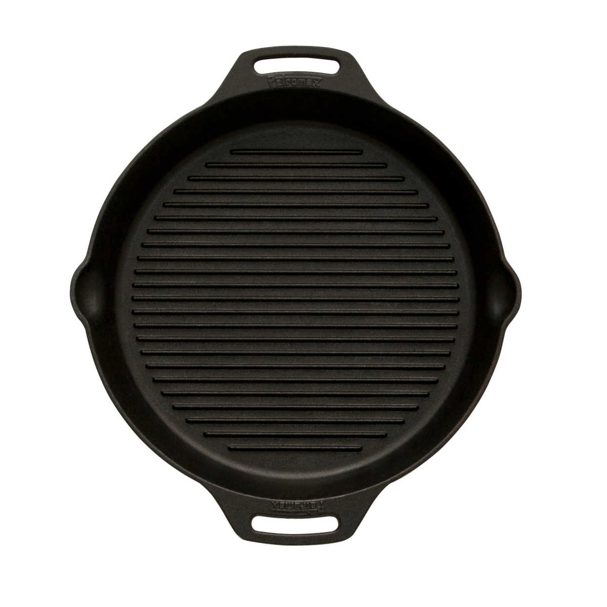 Grillpanne støpejern gp35h-t med to håndtak 35 cm bakside