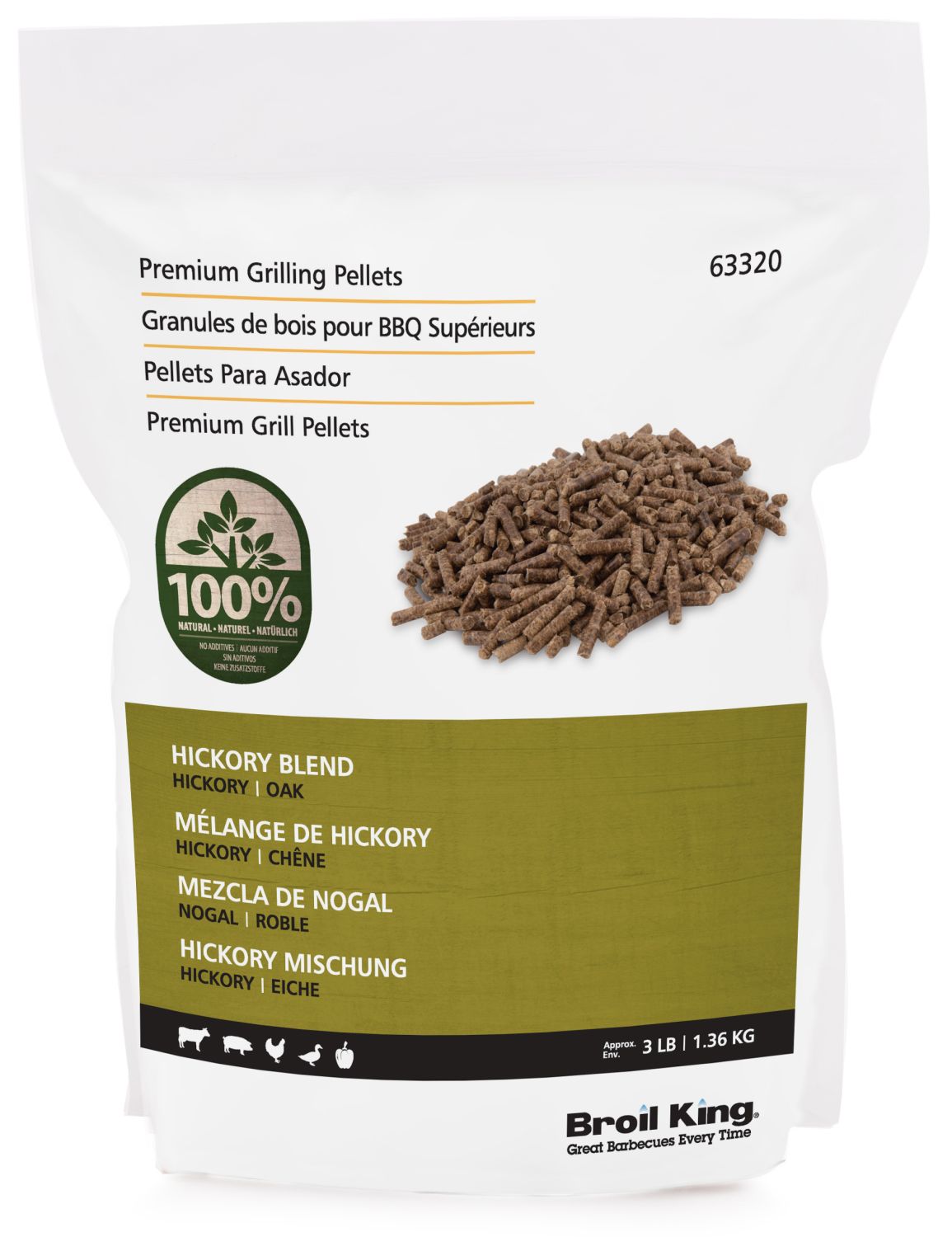 Grillpellets hickory 1,36 kg - Broil King for intens røkaroma