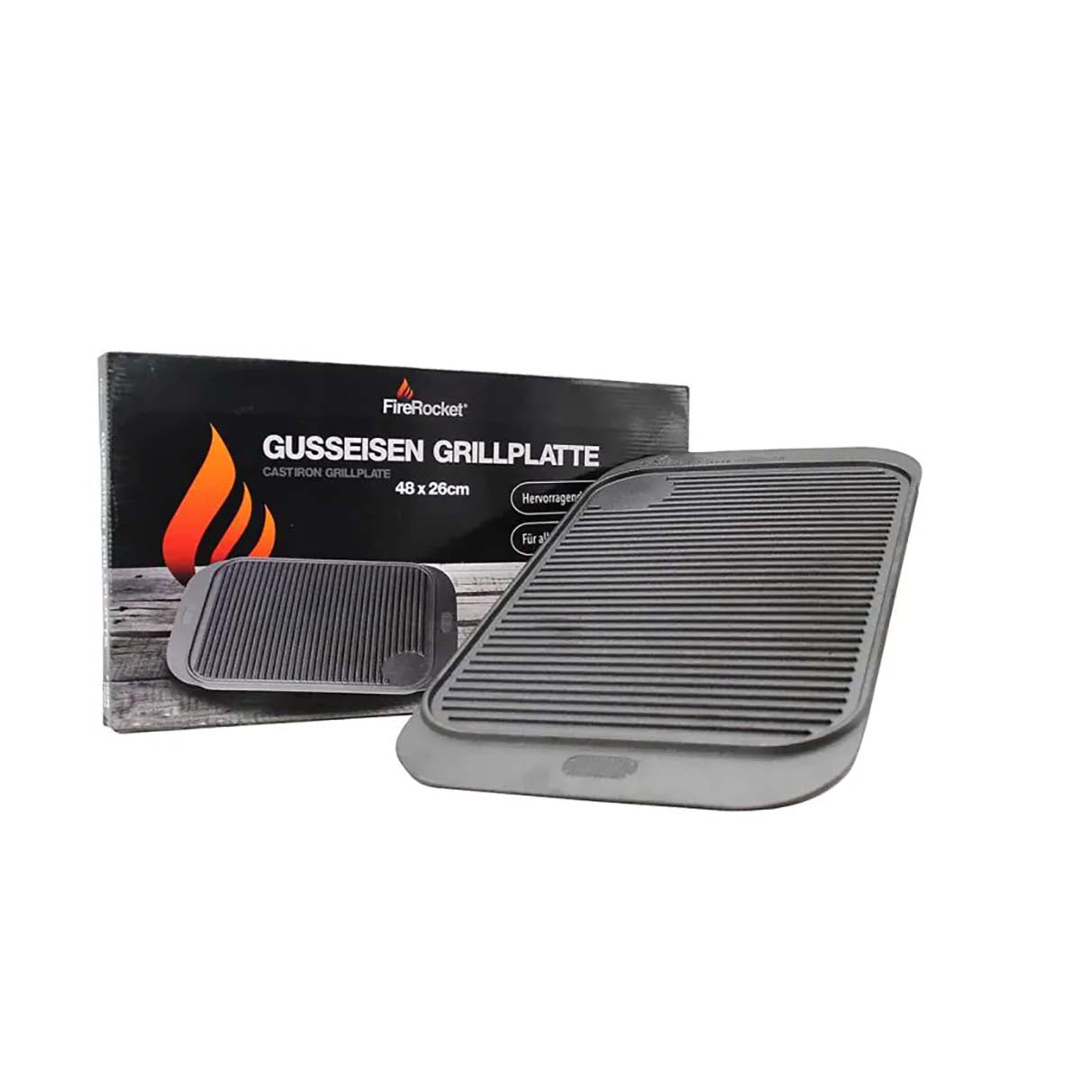 Nærbilde av glatt side på Grillplate støpejern vendbar 48 x 26 cm - FireRocket