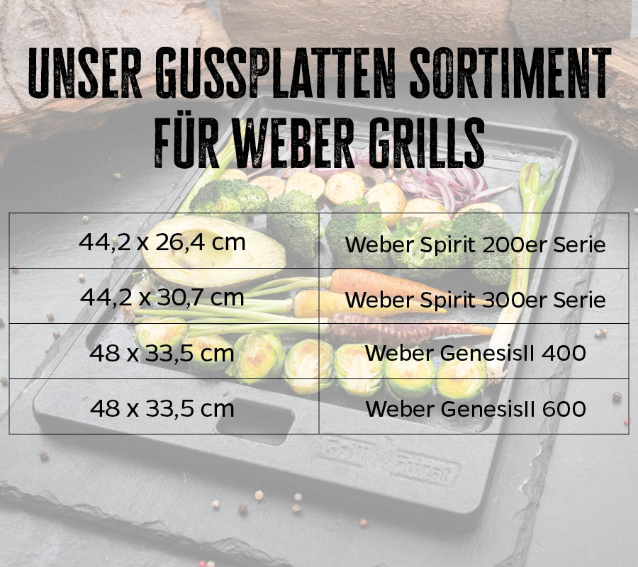 Grillplate støpejern for Weber Spirit 300 44,2x30,7 cm - Grillfürst bakside