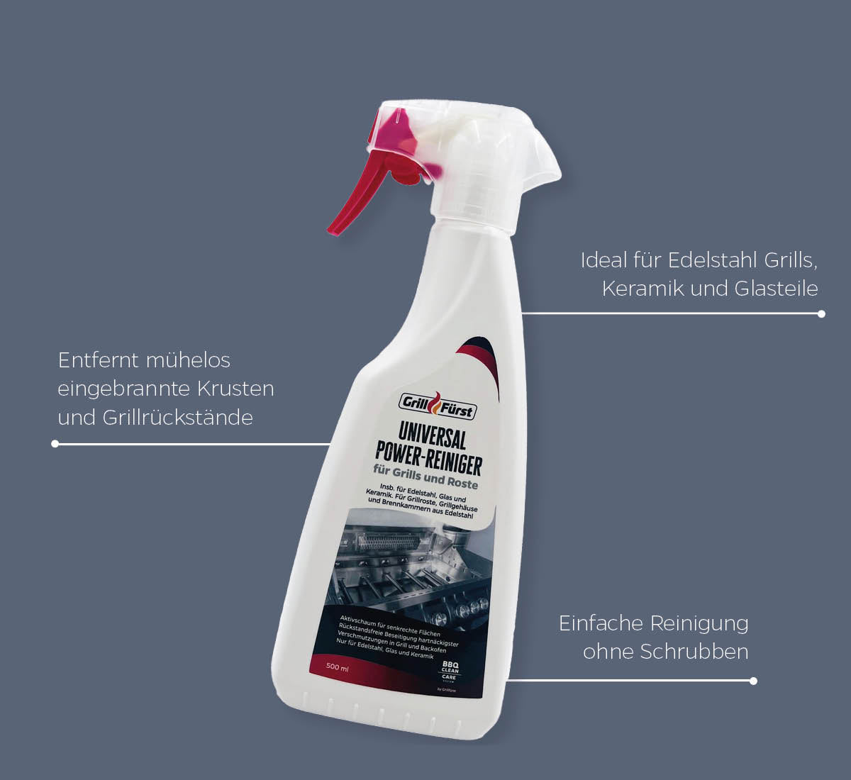 Grillrengjøring kraftig skumrens 500 ml rustfritt stål bakside